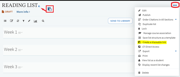 Screenshot showing location of Create a shareable link menu item