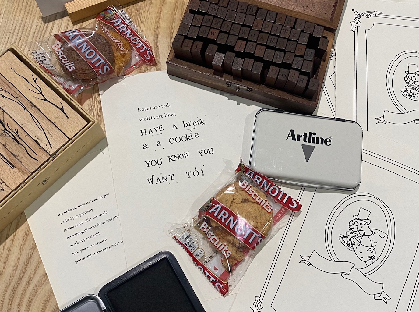 photo of stamps, cookies and activities