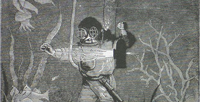Black and white scuba diver