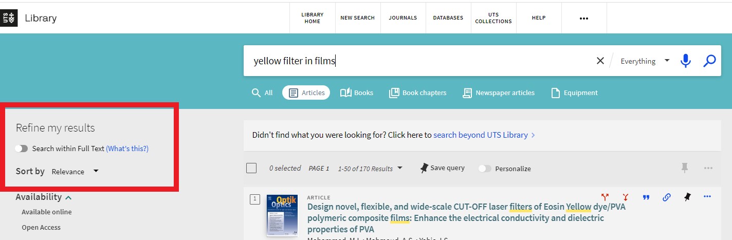 Search within full text toggle located on the left-hand side of the Library catalogue search