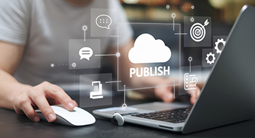 Hands at laptop with publish watermark