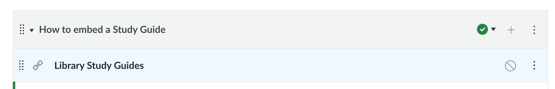 Screenshot of Canvas page with Library Study Guides highlighted