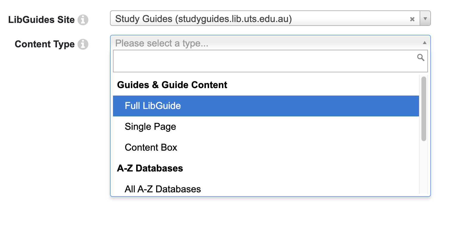 Drop down menu with Full Guide selected