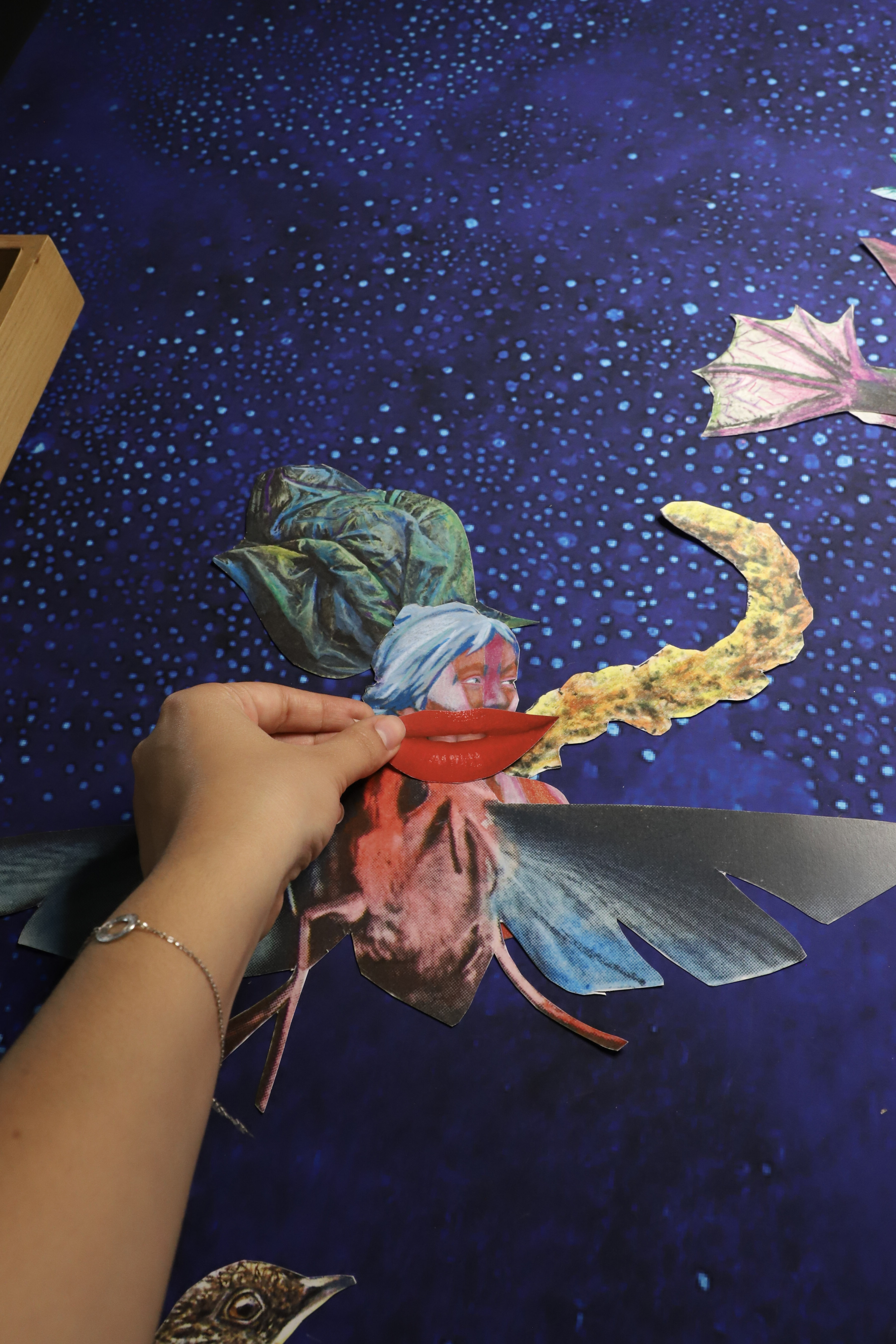 Close up of a hand making a composition