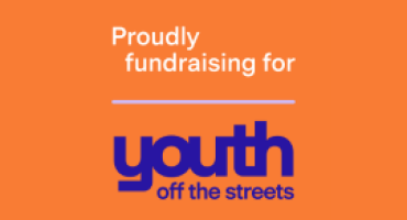 Text that reads "proudly supporting" above the Youth Off The Streets logo on an orange background