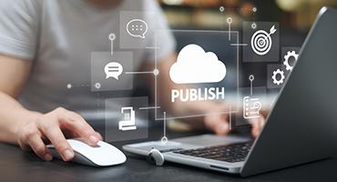 Hands at laptop with publish watermark