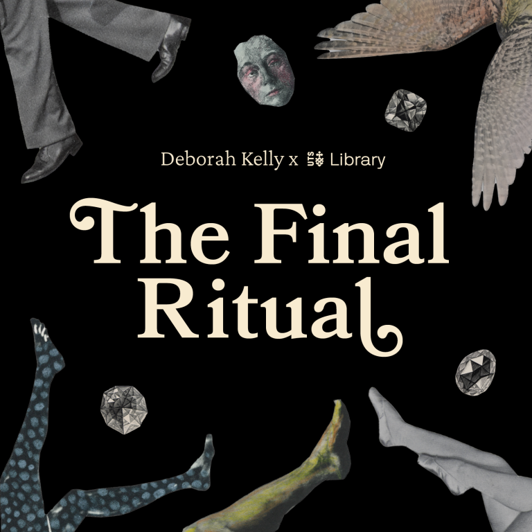 A series of legs and wings are collaged on a black background