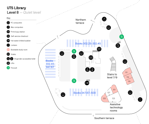 Floor plan showing level 8 of the UTS Blake Library