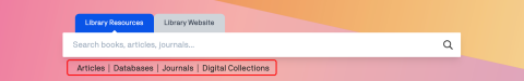Filter by Articles, Databases, Journals or Digital Collections from the search bar