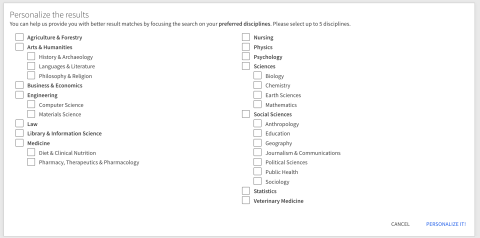 Select discipline types to appear in a search