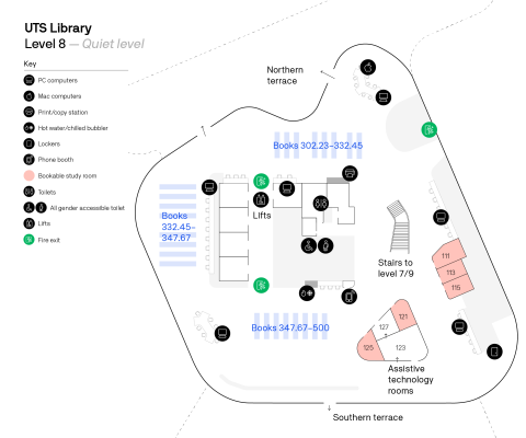 Floorplan showing level 8 of UTS Library