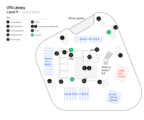 Floorplan showing level 9 of UTS Library