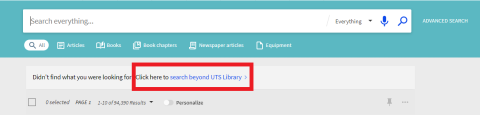 Location of search beyond UTS Library function under search bar
