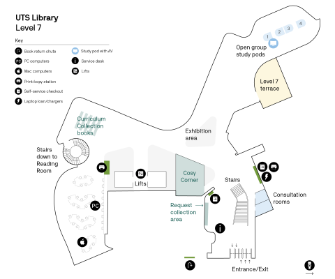 Floorplan showing level 7 of the Library