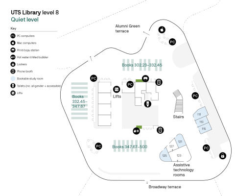 Floorplan showing Level 8 of the Library