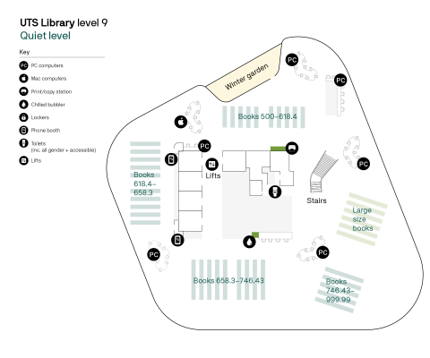 Floorplan showing Level 9 of Library