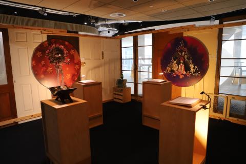 Wide angle shot of Deborah's exhibition space, featuring two of her final works
