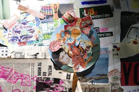 Close up of a collage on the Big Vertigo wall