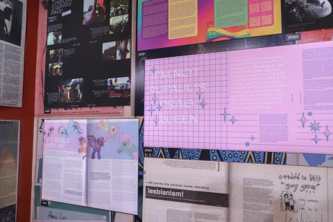 Exhibition wall with archival Vertigo Magazine spreads