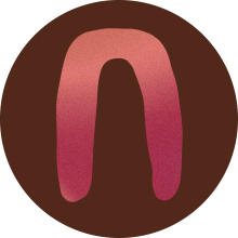Aboriginal symbol for people drawn with a soft pink gradient on an earthy red background